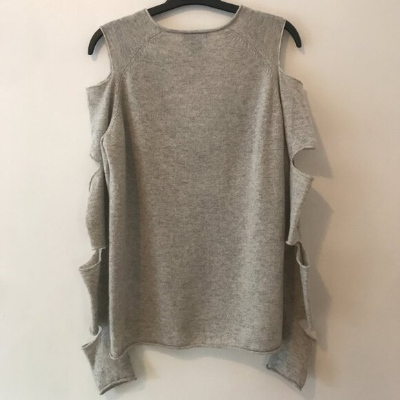 Aqua Cashmere Gray V-neck Cutout Sleeves Sweater S - Picture 9 of 9